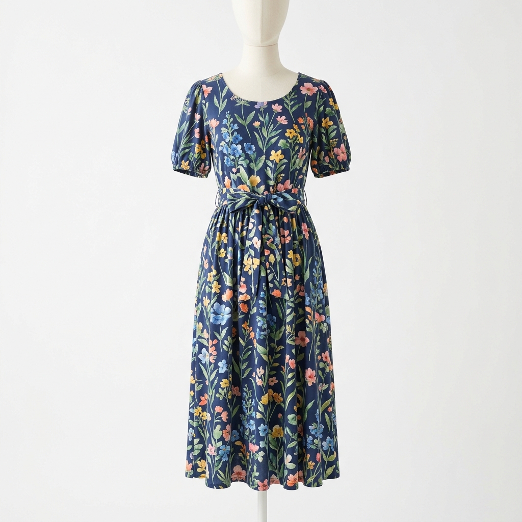 Floral Midi Dress with Waist Tie